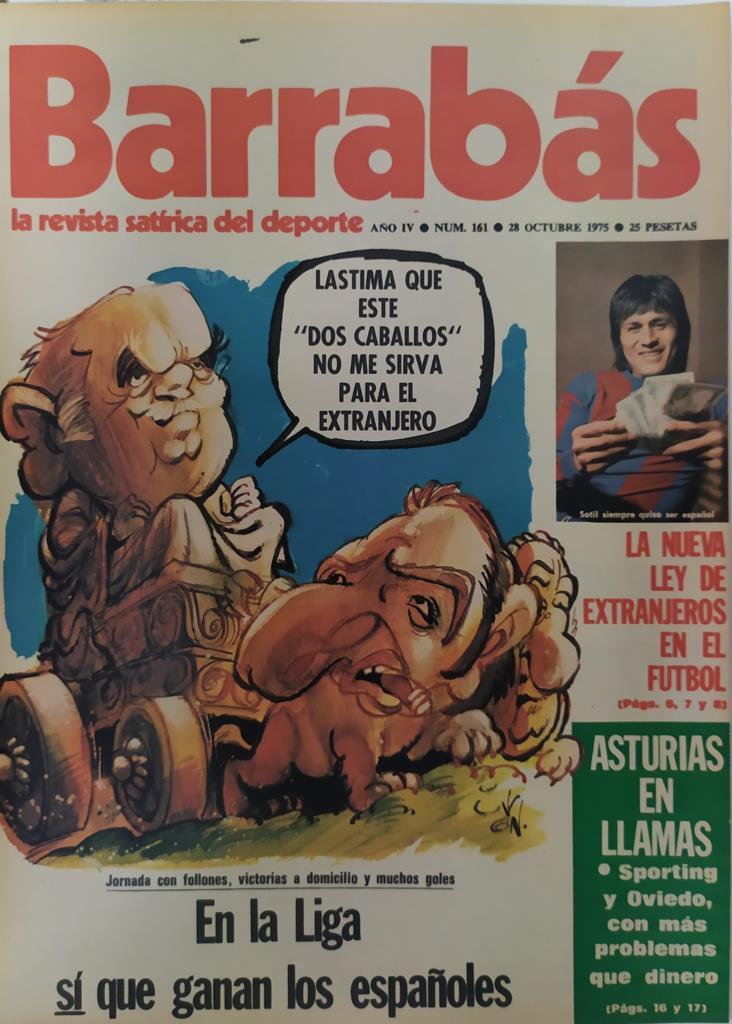 Revista: BARRABAS, Año IV, Numero 161: En la liga si que ganan los españoles (28 octubre 1975) Incluye poster Consuelo de Iribar chica de leopardo