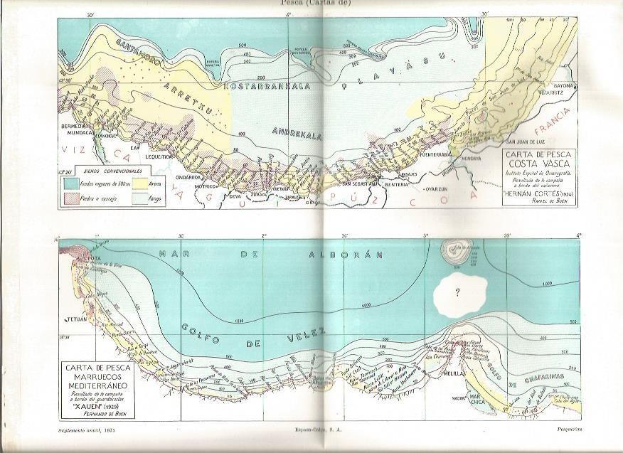 LAMINA V05124: Cartas de pesca de la Costa Vasca y Marruecos