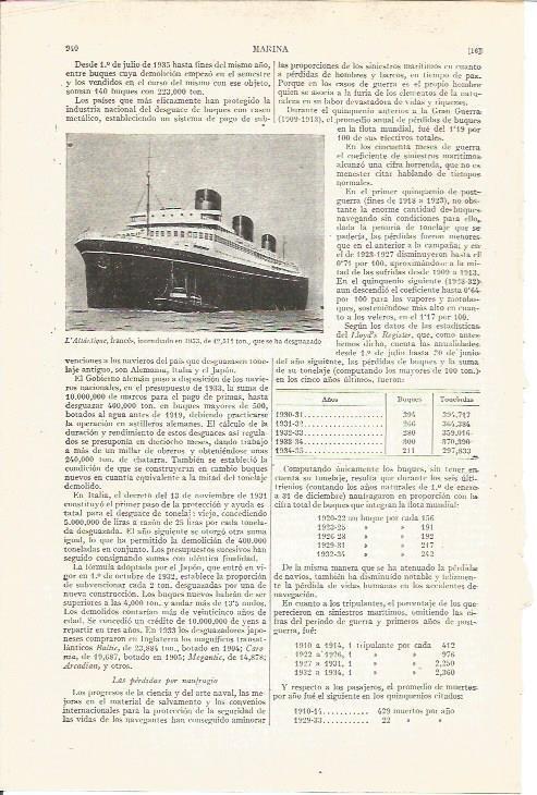 LAMINA V05110: Barco frances incendiado en 1933