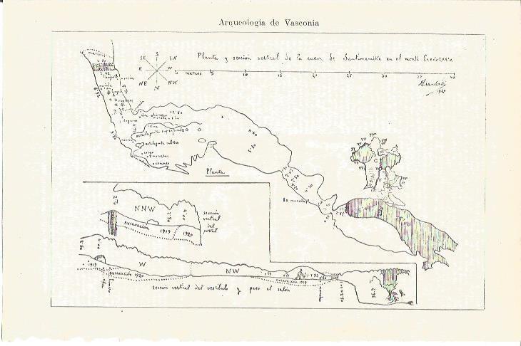 LAMINA V04955: Planta y seccion de la cueva de Santimamiñe, Vizcaya