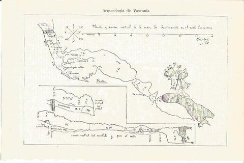LAMINA V04955: Planta y seccion de la cueva de Santimamiñe, Vizcaya
