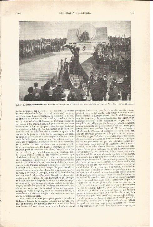LAMINA V05062: Albert Lebrum inagurando monumento a Andres Maginot