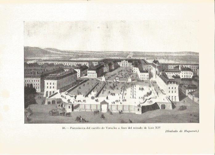 LAMINA V05314: Panoramica del castillo de Versalles, grabado de Huguenet