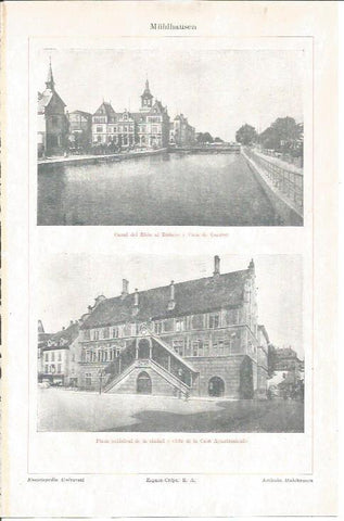 LAMINA V04509: Canal del Rhin y plaza en Muhlhausen, Alemania
