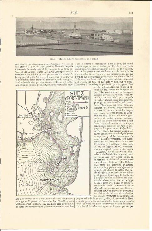 LAMINA V04292: Mapa de Suez y Port-Tewfik y vista de Suez 