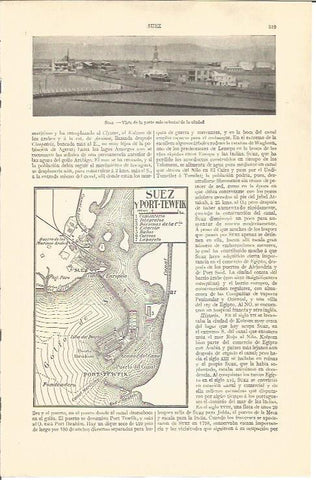 LAMINA V04292: Mapa de Suez y Port-Tewfik y vista de Suez 