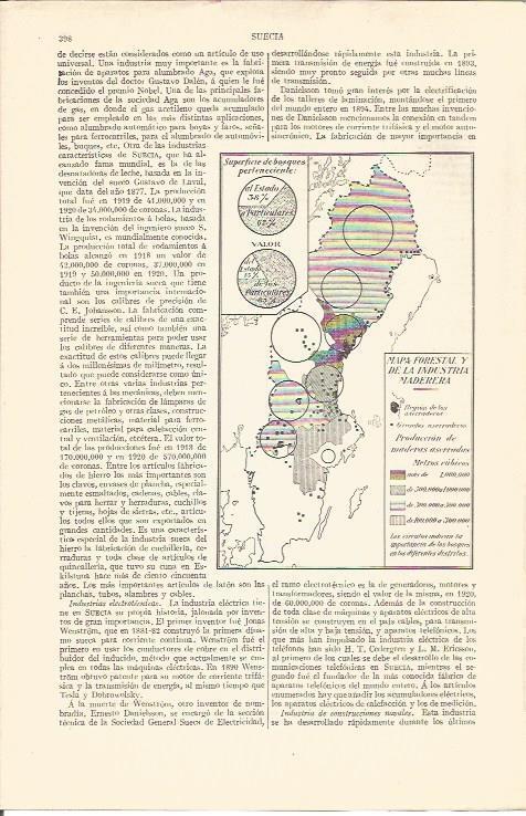 LAMINA V04268: Mapa forestal y de la industria maderera de Suecia