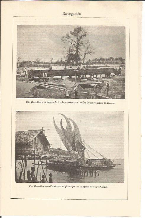 LAMINA V04778: Canoa en Brigg año 1886 y embarcacion de Nueva Guinea