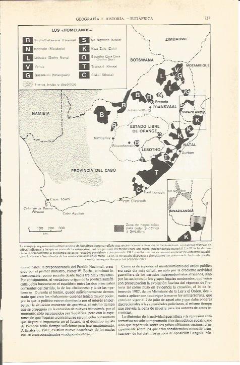 LAMINA V04847: Mapa de los homelands en Sudafrica