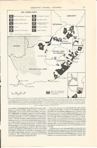 LAMINA V04847: Mapa de los homelands en Sudafrica