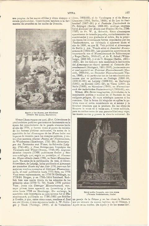 LAMINA V04625: Apolo y las Musas por Mirabeus y reloj estilo imperio