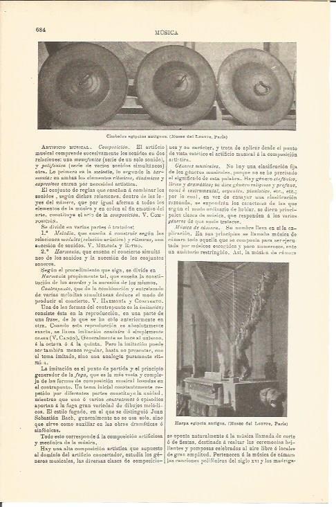 LAMINA V04648: Cimbales egipcios y harpa egipcia