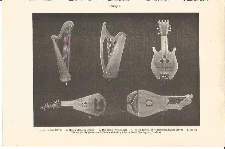 LAMINA V04673: Harpas de 1770, 1820, 1800 y 1825