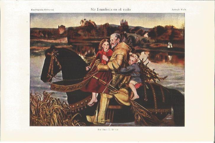 LAMINA V05776: Sir Isumbras en el vado, por Juan E. Millais