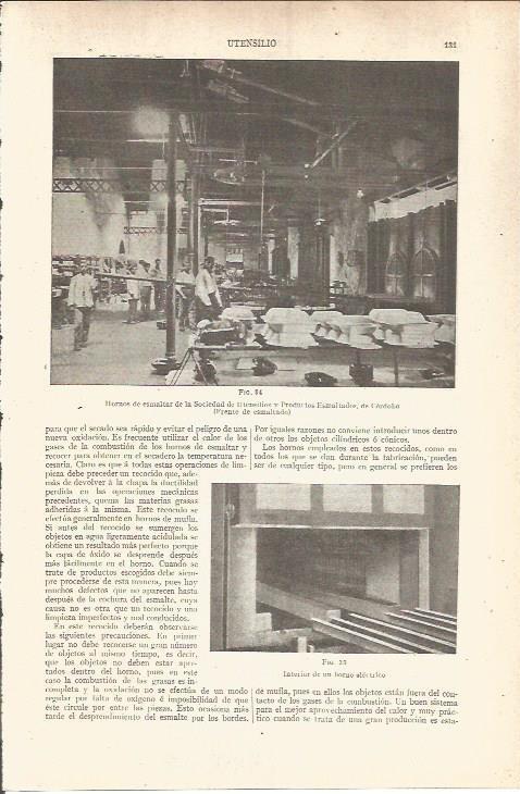 LAMINA V05753: Hornos de esmaltar de la Sociedad de Utensilios y Productos Esmaltados de Cordoba