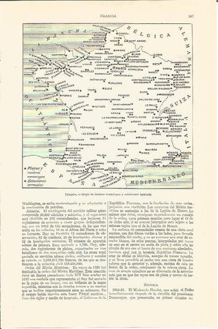 LAMINA V05626: Mapa centros veraniegos y termales en Francia