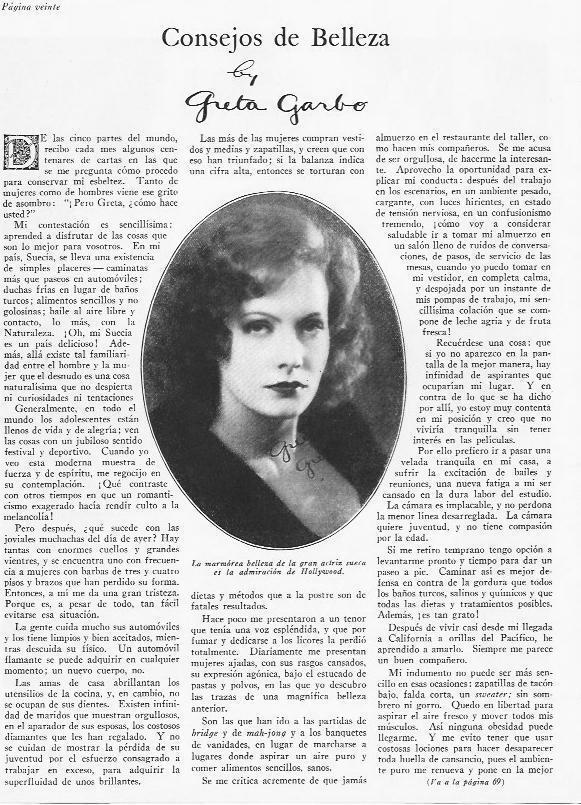 LAMINA 29835: Consejos de belleza por Greta Garbo