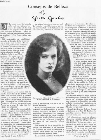 LAMINA 29835: Consejos de belleza por Greta Garbo