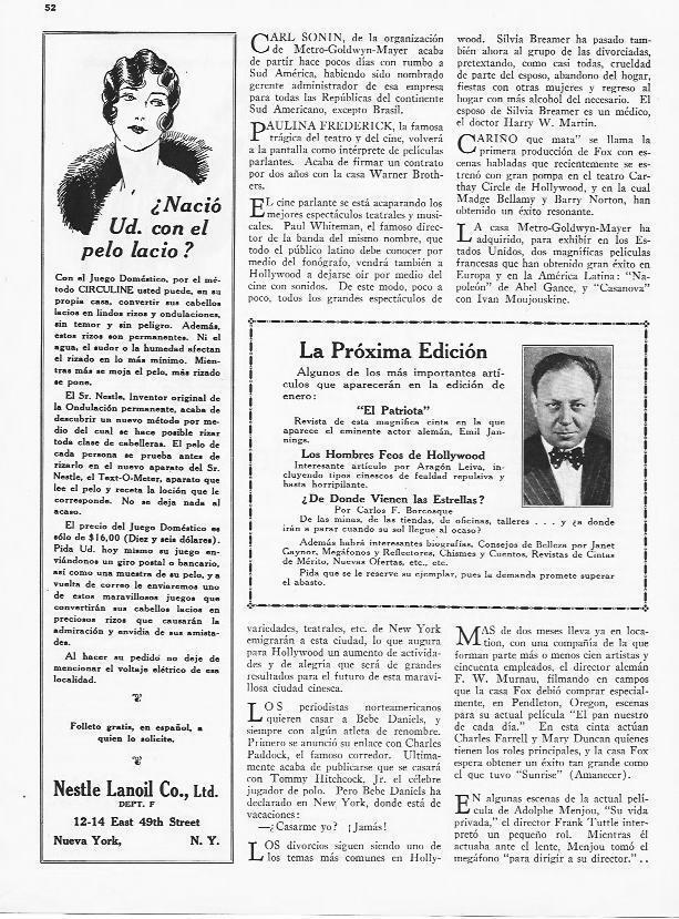 LAMINA 29883: Avance de los articulos de Cinelandia de enero de 1929