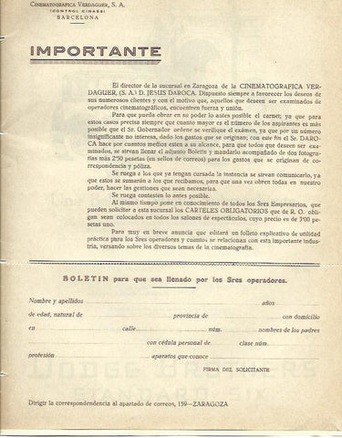 LAMINA 29859: Boletin de suscripcion a Cinelandia