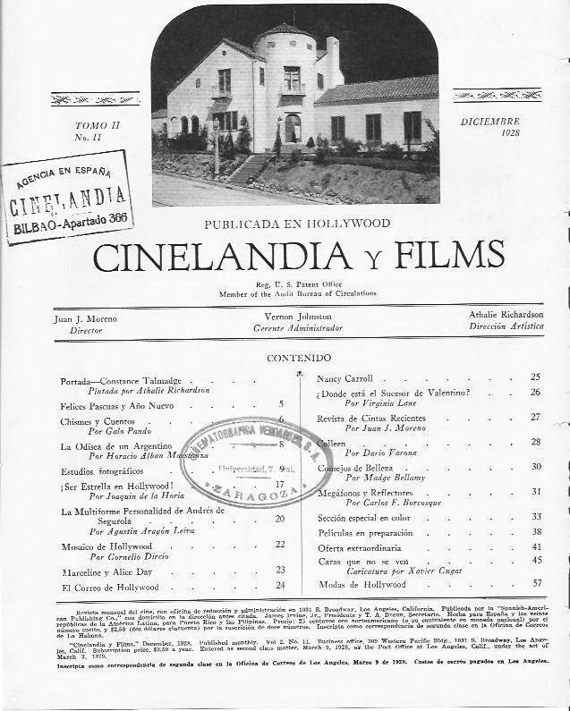 LAMINA 29860: Indice de Cinelandia, numero 11, diciembre 1928
