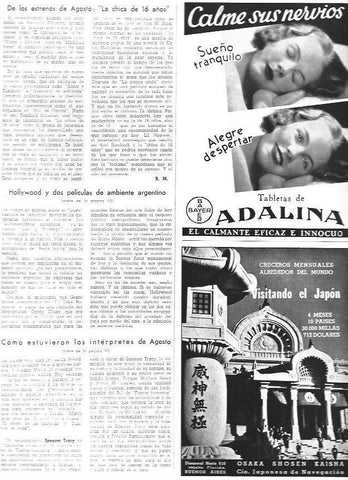 LAMINA 30099: Publicidad de Bayer y Osaka Shosen Kaisha en Buenos Aires