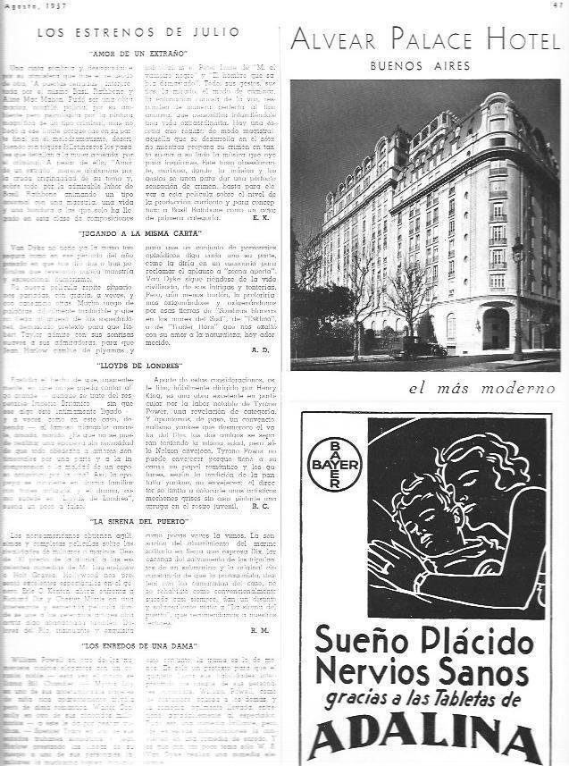 LAMINA 30078: Publicidad del hotel Alvear Palace en Buenos Aires
