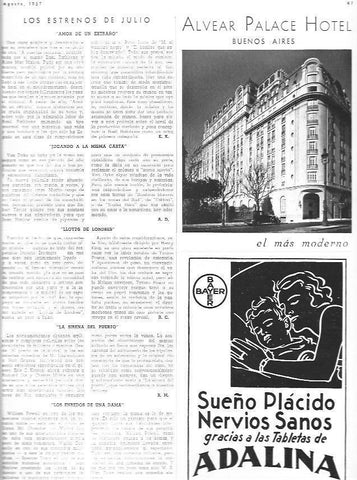 LAMINA 30078: Publicidad del hotel Alvear Palace en Buenos Aires