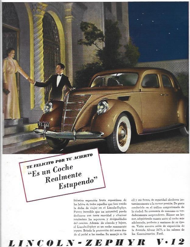 LAMINA 30080: Contraportada con publicidad de Lincoln Zephyr V-12
