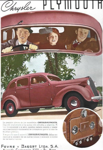 LAMINA 30141: Publicidad de Chrysler Plymouth del concesionario Fevre y Basset de Buenos Aires