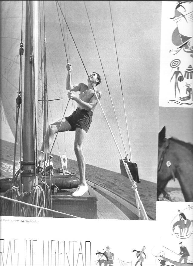 LAMINA 30125: Errol Flynn en el barco Bachelor