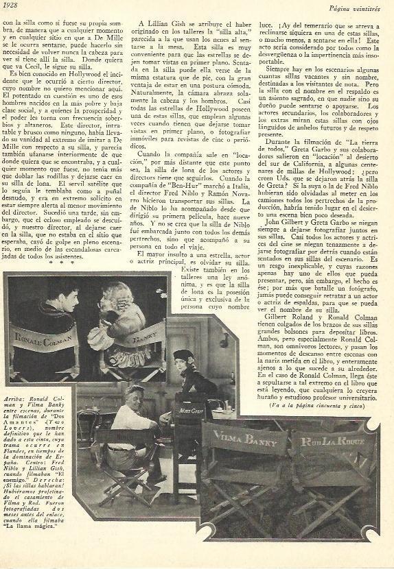 LAMINA 29626: Sillas de rodaje de Vilma Banky y Ron LaRoque
