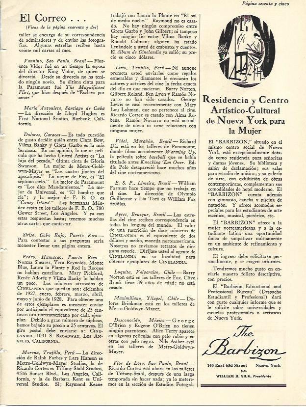 LAMINA 29788: Cartas de los lectores y publicidad de The Barbizon