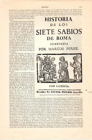 LAMINA V07369: Historia de los Siete Sabios de Roma por Marcos Perez