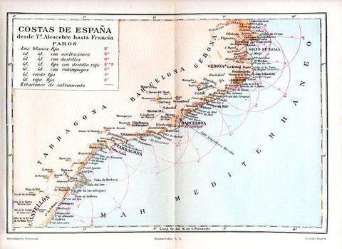 LAMINA V07447: Mapa de las costas de España desde Alcocebre hasta Francia