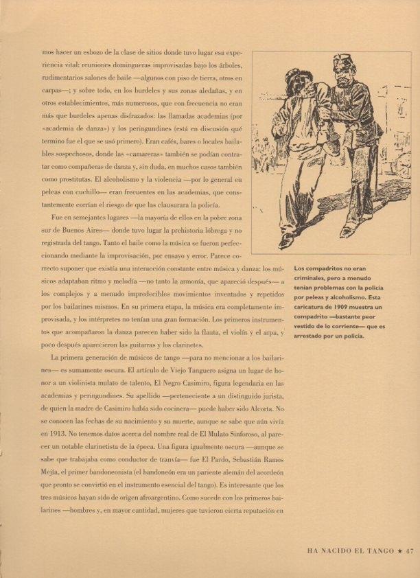 LAMINA V07473: Compadrito detenido por un policia, caricatura de 1909