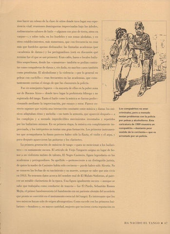 LAMINA V07473: Compadrito detenido por un policia, caricatura de 1909