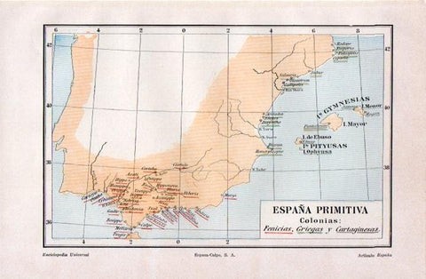 LAMINA V07291: Mapa de las colonias fenicia, griega y cartaginense en España