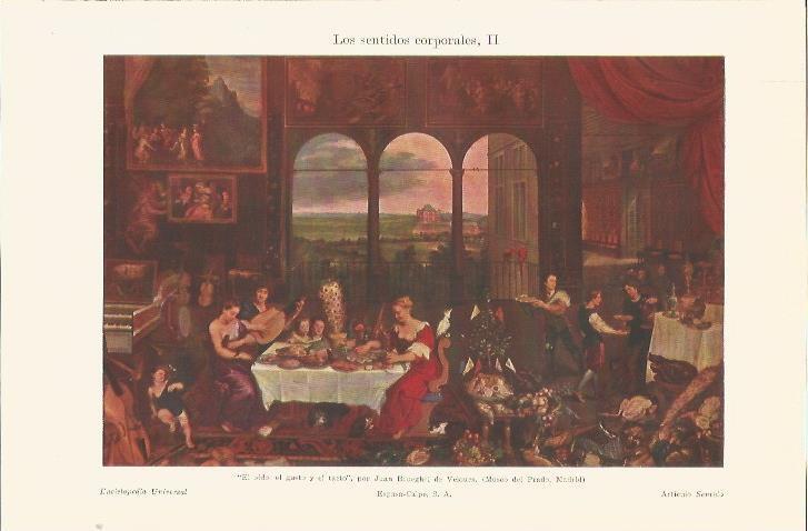 LAMINA V06756: El oido, el gusto y el tacto por J. Brueghel de Velours