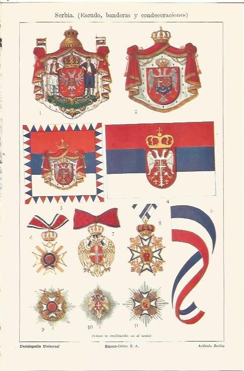LAMINA V06782: Escudo, banderas y condecoraciones de Serbia