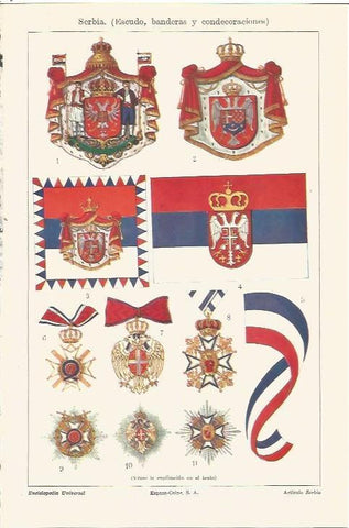 LAMINA V06782: Escudo, banderas y condecoraciones de Serbia