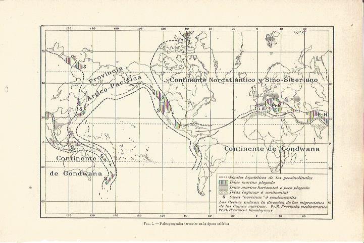 LAMINA V06506: Mapa paleografia terrestre en epoca triasica