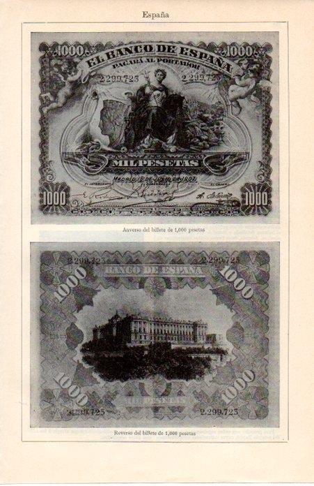 LAMINA V07157: Billete de 1000 pesetas de 1907 anverso y reverso