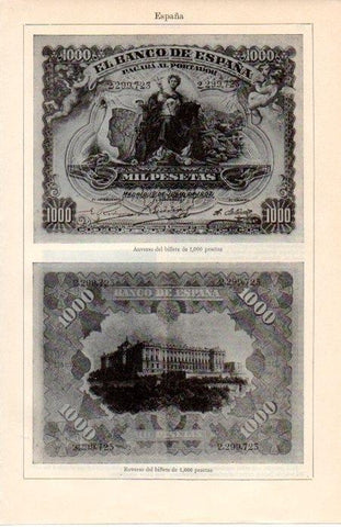 LAMINA V07157: Billete de 1000 pesetas de 1907 anverso y reverso