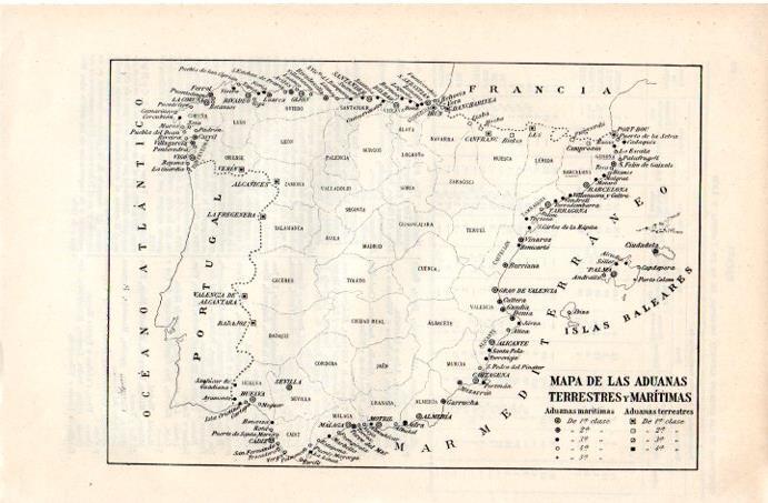 LAMINA V07144: Mapa de las Aduanas Terrestres y Maritimas de España
