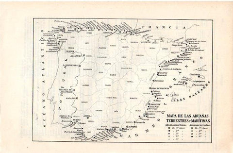 LAMINA V07144: Mapa de las Aduanas Terrestres y Maritimas de España
