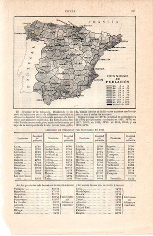 LAMINA V07167: Mapa densidad de poblacion en España