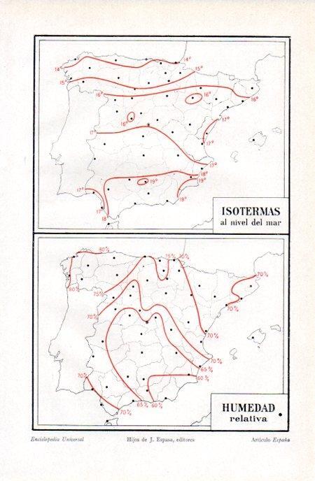 LAMINA V07104: Mapa de España de isotermas y humedad relativa
