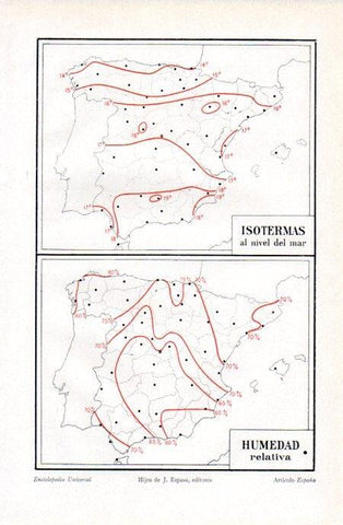 LAMINA V07104: Mapa de España de isotermas y humedad relativa