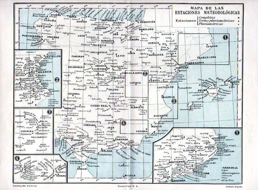 LAMINA V07090: Mapa de España de las estaciones meteorologicas
